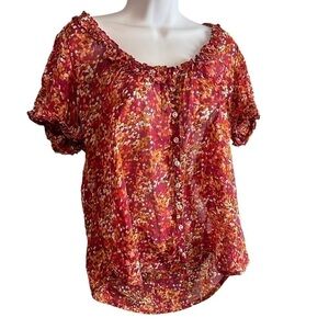 French Connection Floral Short Sleeve Scoop Neck Blouse Top Size 10 EUC